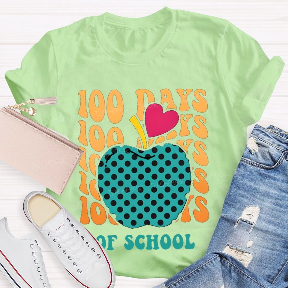100 Days Of School Pink Heart Apple T-shirt