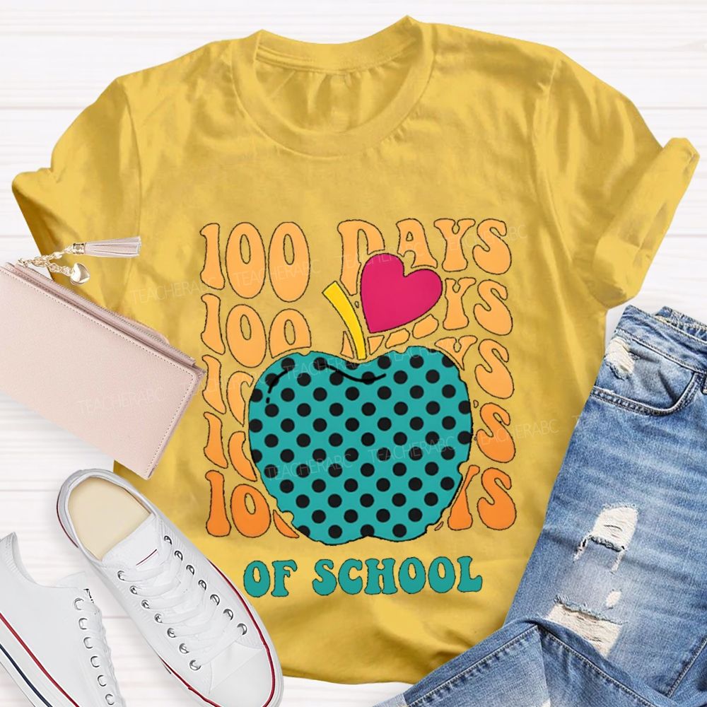100 Days Of School Pink Heart Apple T-shirt