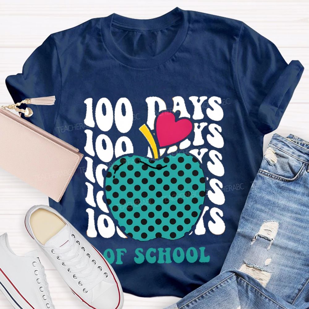 100 Days Of School Pink Heart Apple T-shirt