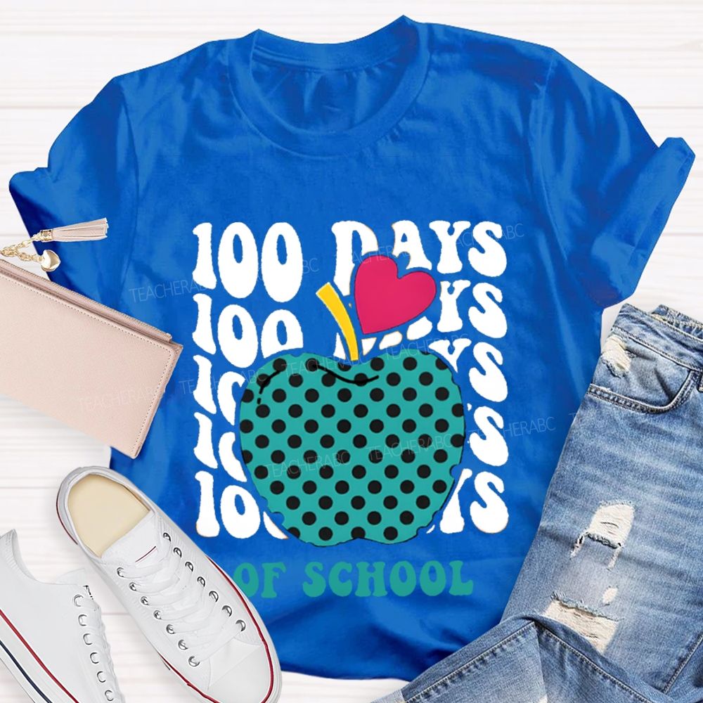 100 Days Of School Pink Heart Apple T-shirt