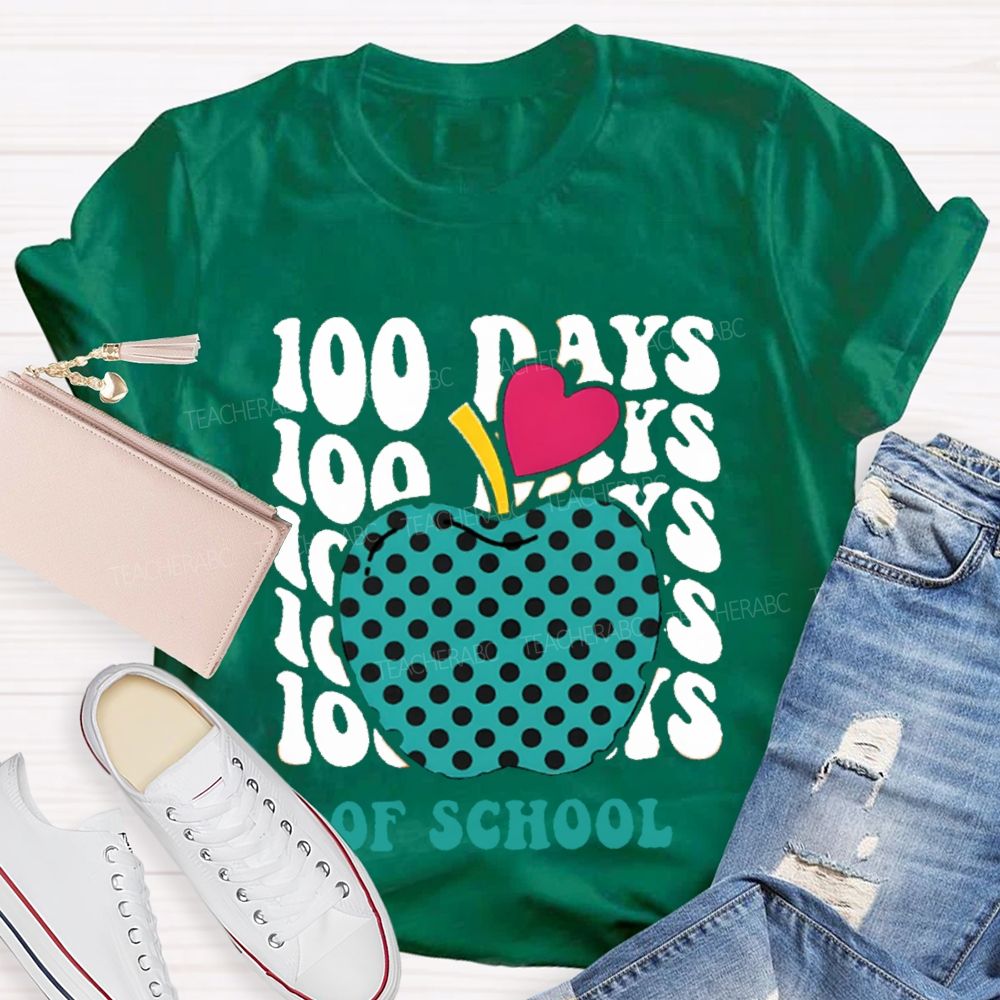 100 Days Of School Pink Heart Apple T-shirt