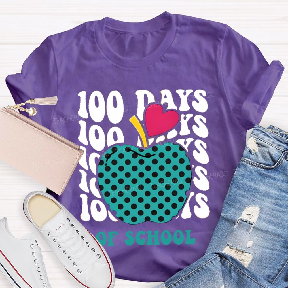 100 Days Of School Pink Heart Apple T-shirt
