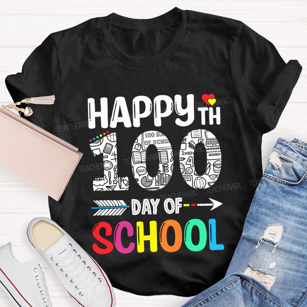Happy 100th Day Of School Red Heart T-Shirt