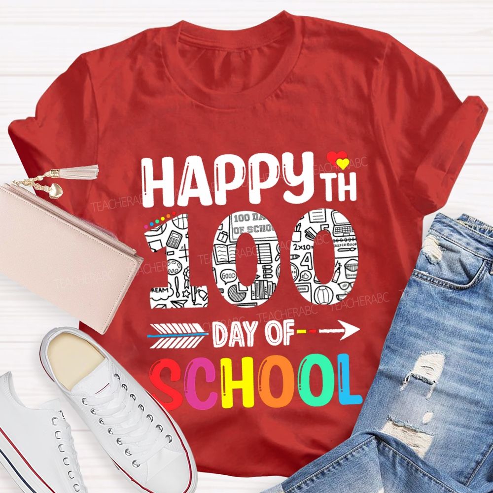 Happy 100th Day Of School Red Heart T-Shirt