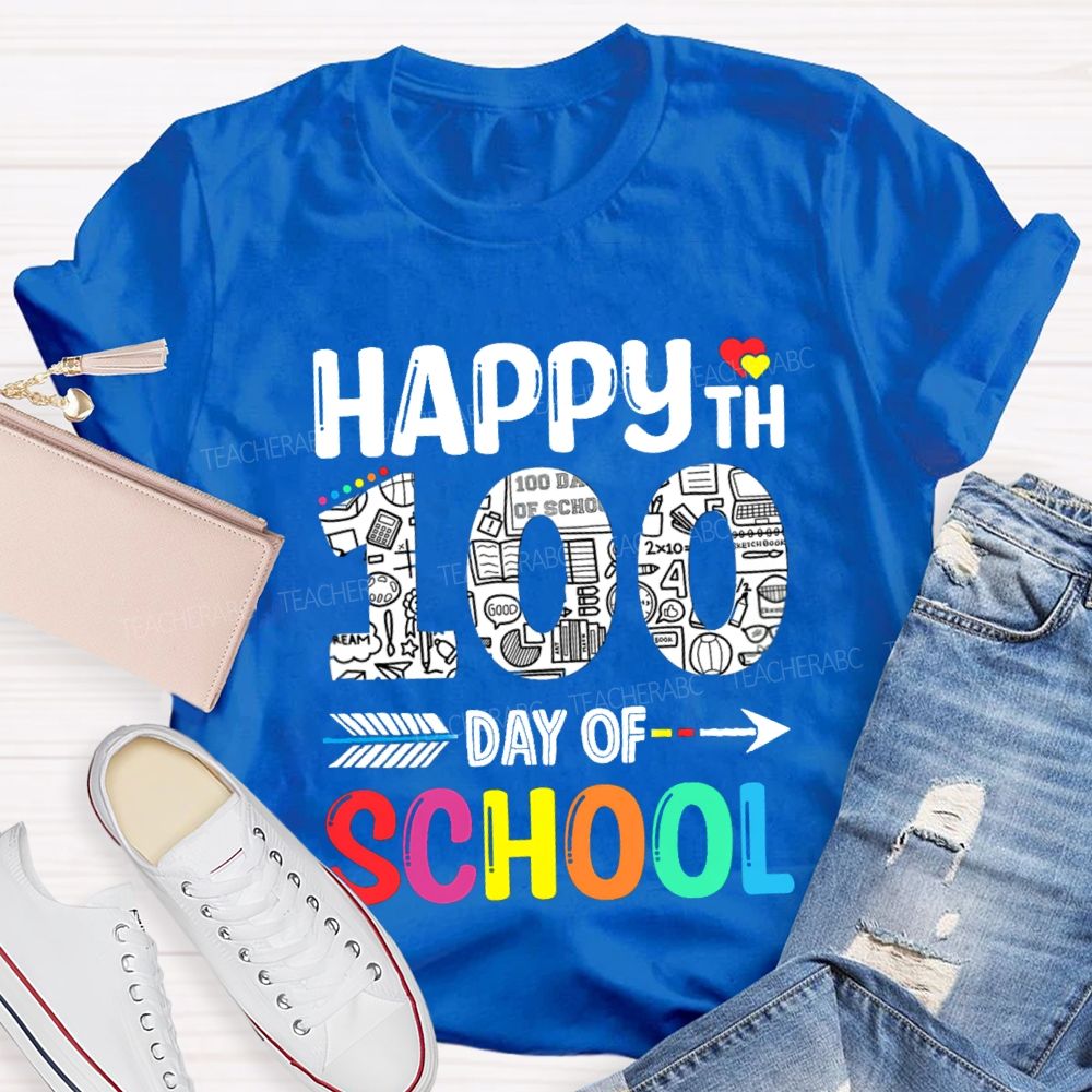 Happy 100th Day Of School Red Heart T-Shirt