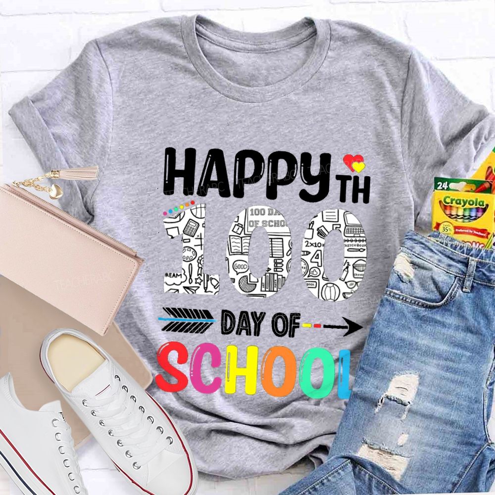 Happy 100th Day Of School Red Heart T-Shirt