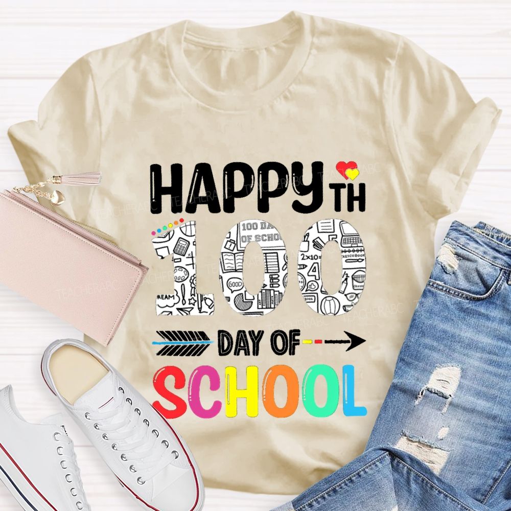 Happy 100th Day Of School Red Heart T-Shirt