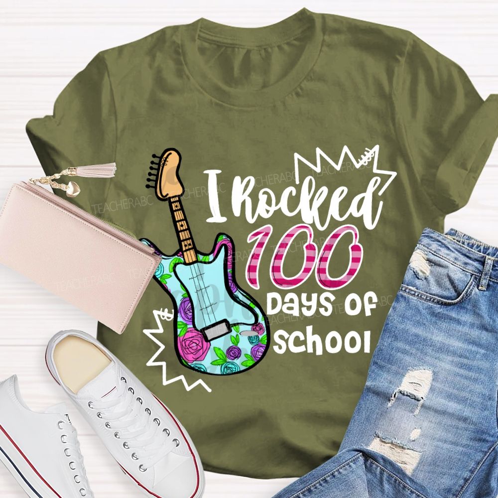 I Rocked 100 Days Of School Guitar Music Teacher T-shirt