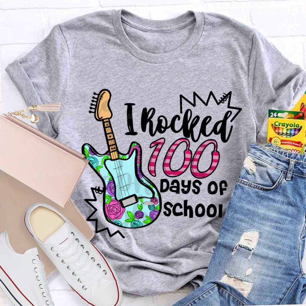 I Rocked 100 Days Of School Guitar Music Teacher T-shirt