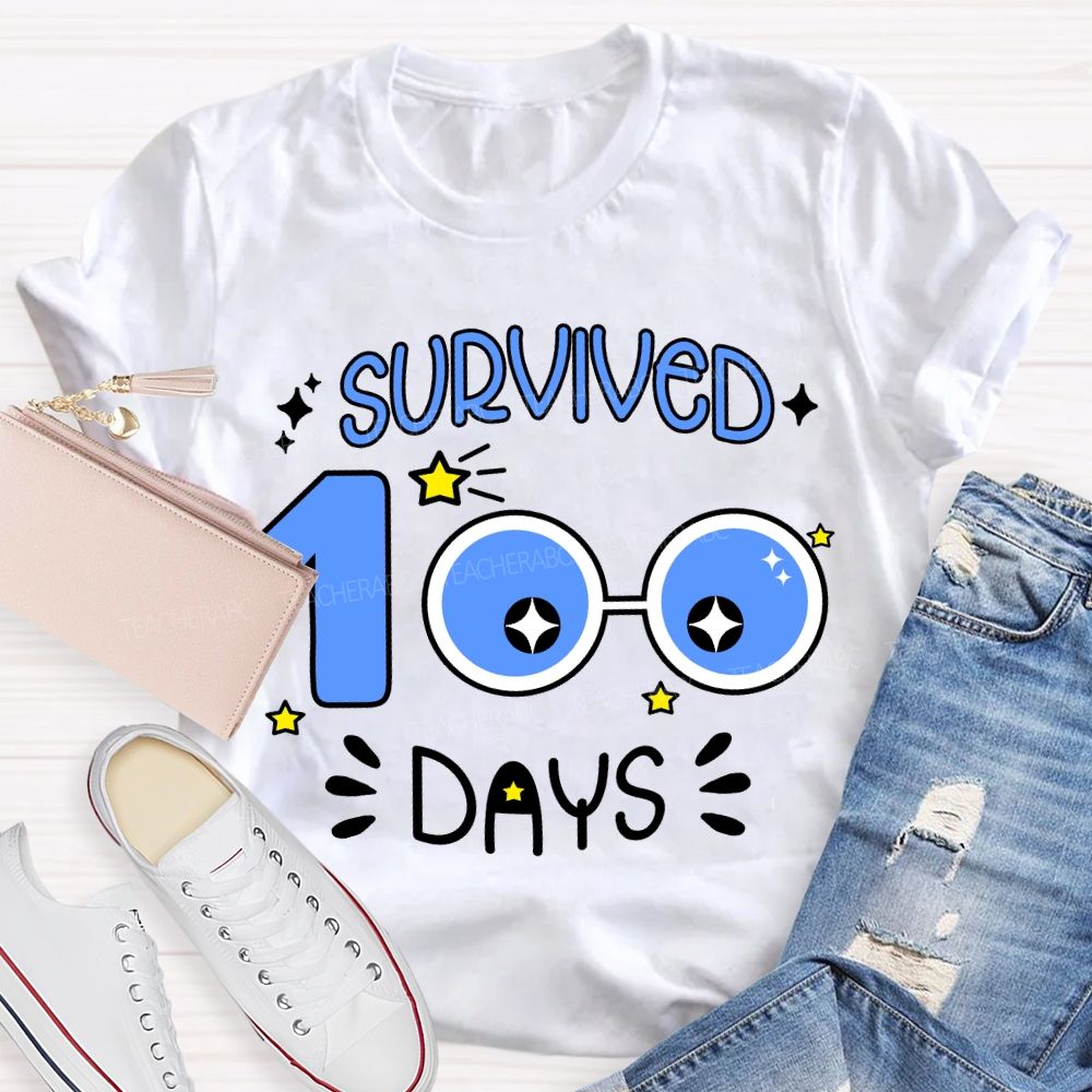 Survived 100 Days Blue Eyes Print T-shirt