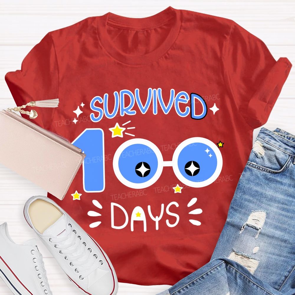 Survived 100 Days Blue Eyes Print T-shirt