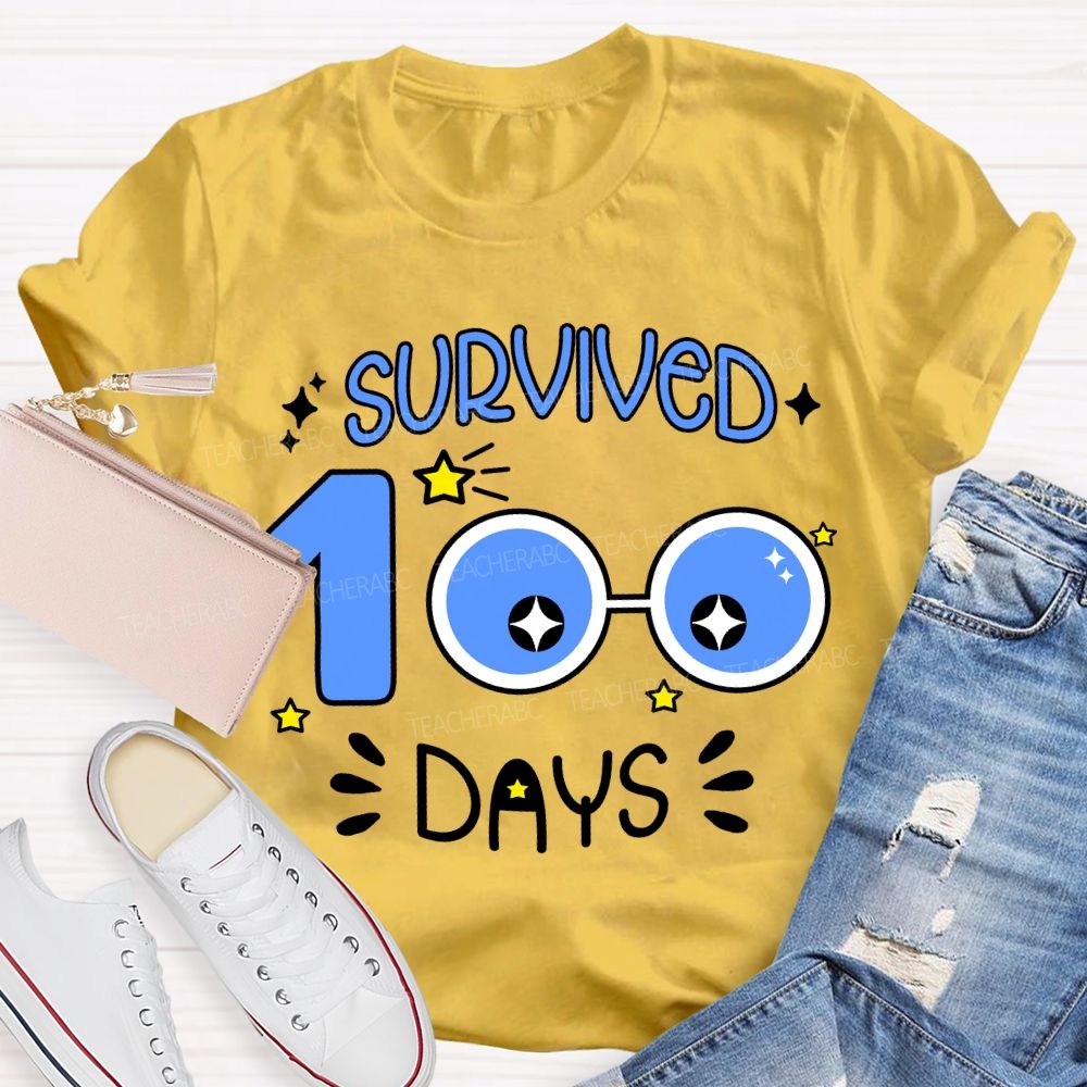 Survived 100 Days Blue Eyes Print T-shirt