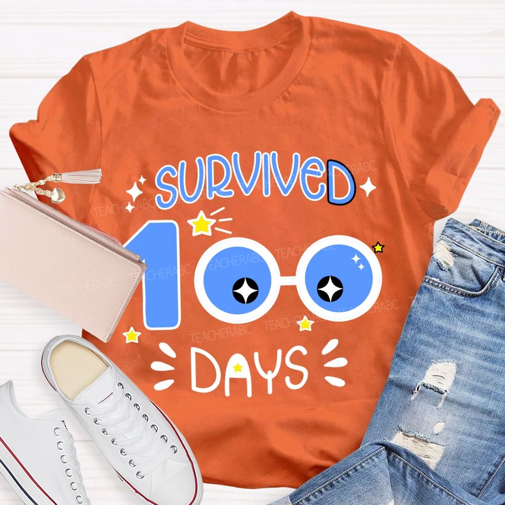 Survived 100 Days Blue Eyes Print T-shirt