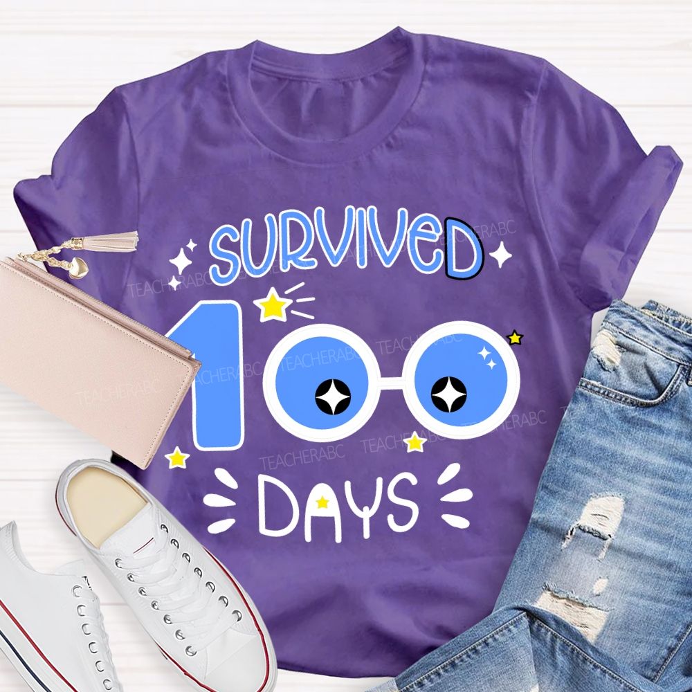 Survived 100 Days Blue Eyes Print T-shirt