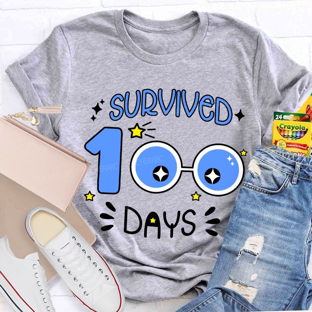 Survived 100 Days Blue Eyes Print T-shirt