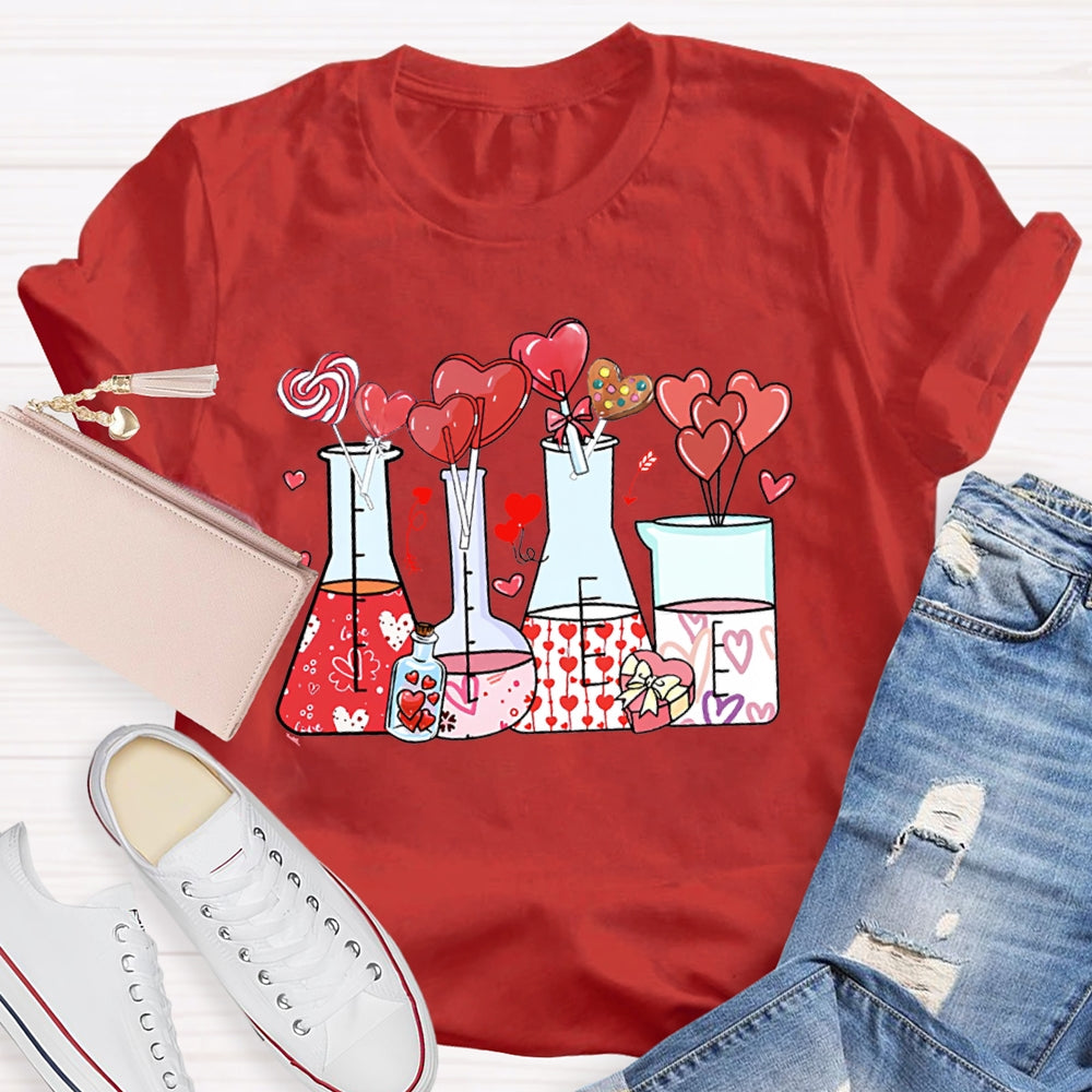 Heart And Experimental Bottle Science Teacher T-shirt