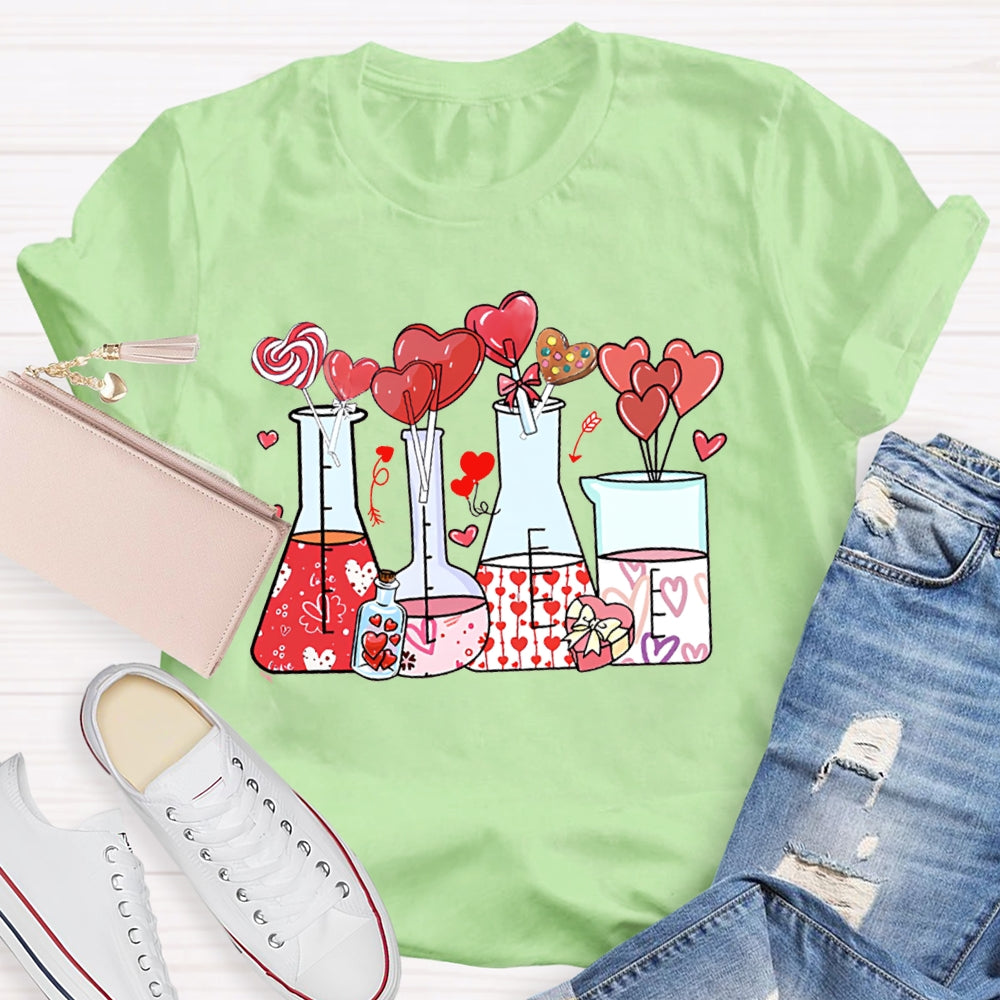 Heart And Experimental Bottle Science Teacher T-shirt