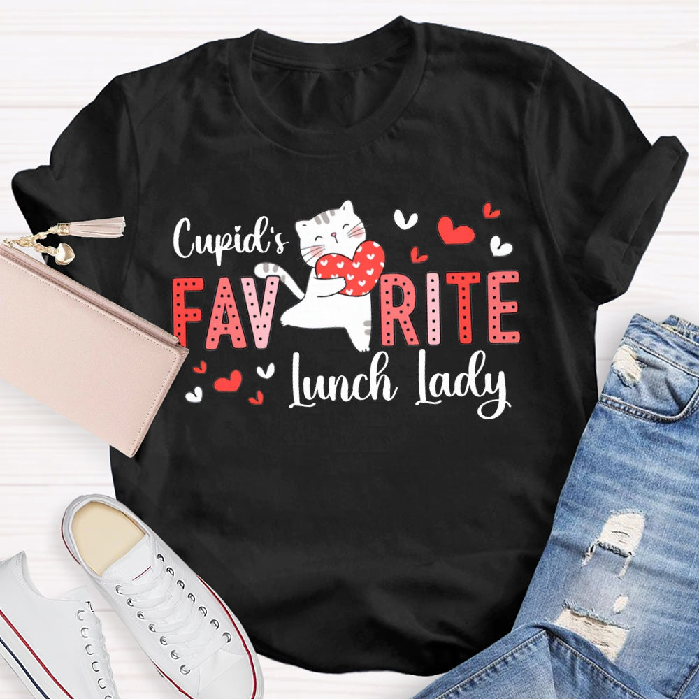 Cupid'S Favorite Lunch Lady Heart And Cat T-shirt