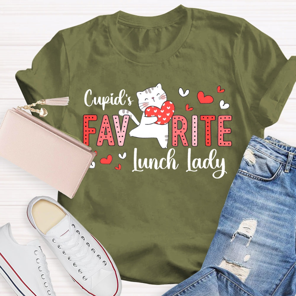 Cupid'S Favorite Lunch Lady Heart And Cat T-shirt