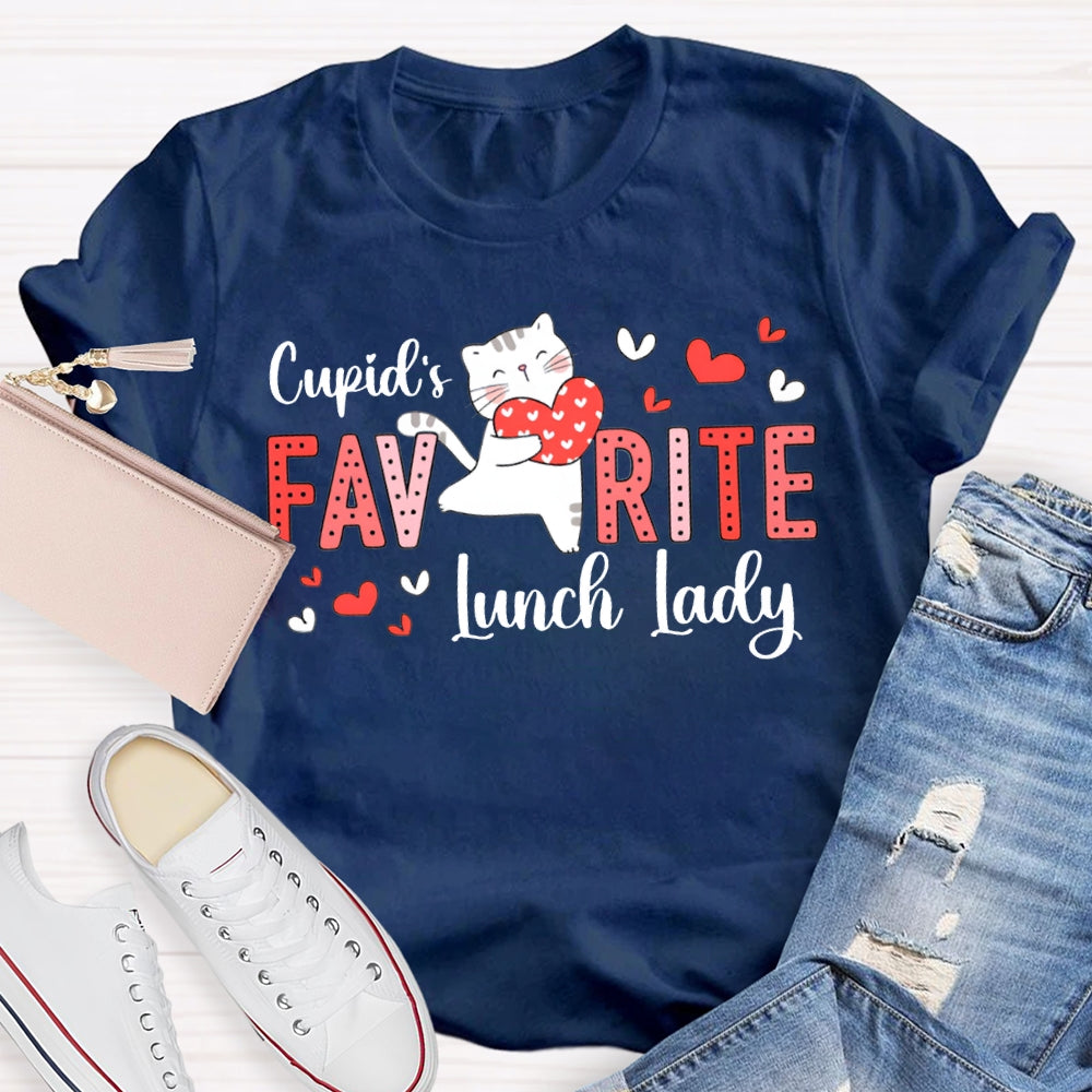 Cupid'S Favorite Lunch Lady Heart And Cat T-shirt