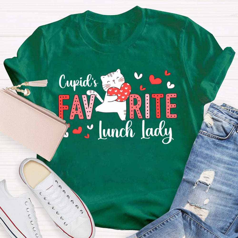 Cupid'S Favorite Lunch Lady Heart And Cat T-shirt