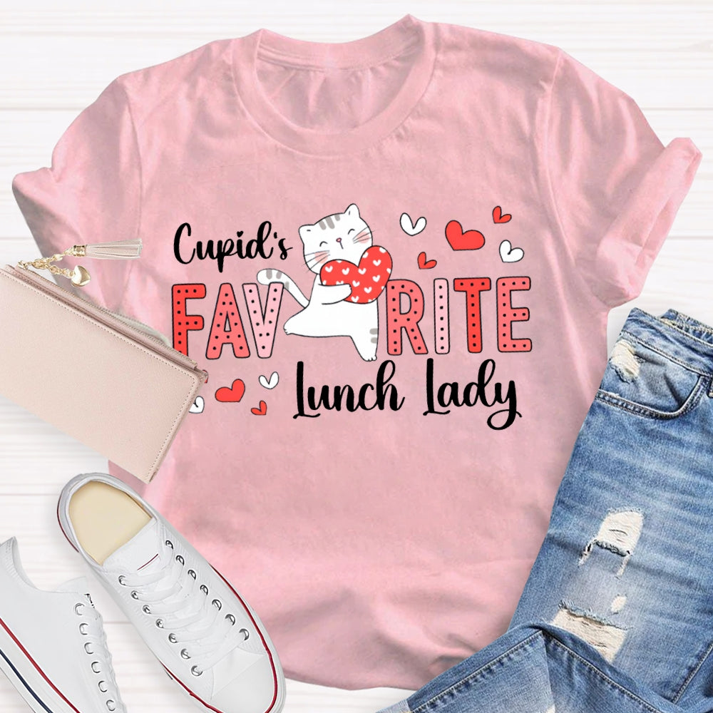 Cupid'S Favorite Lunch Lady Heart And Cat T-shirt