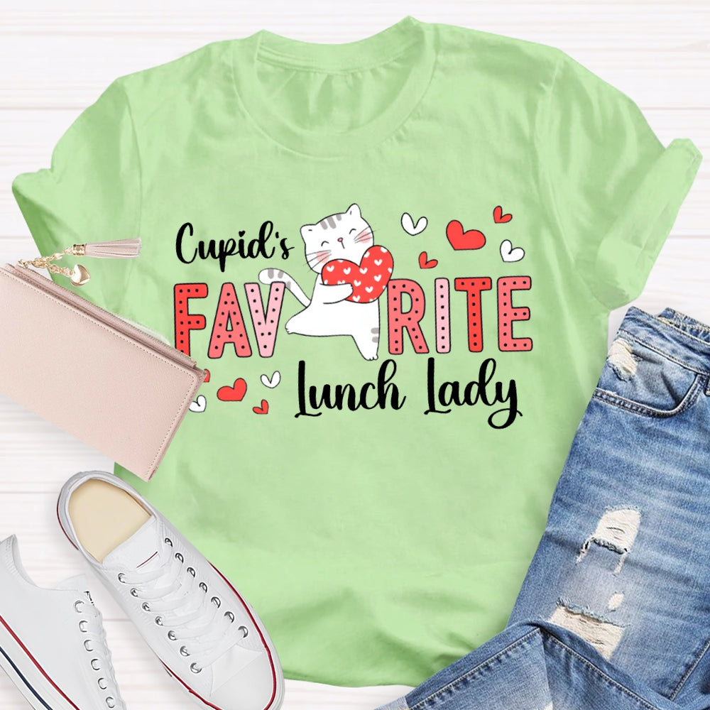 Cupid'S Favorite Lunch Lady Heart And Cat T-shirt