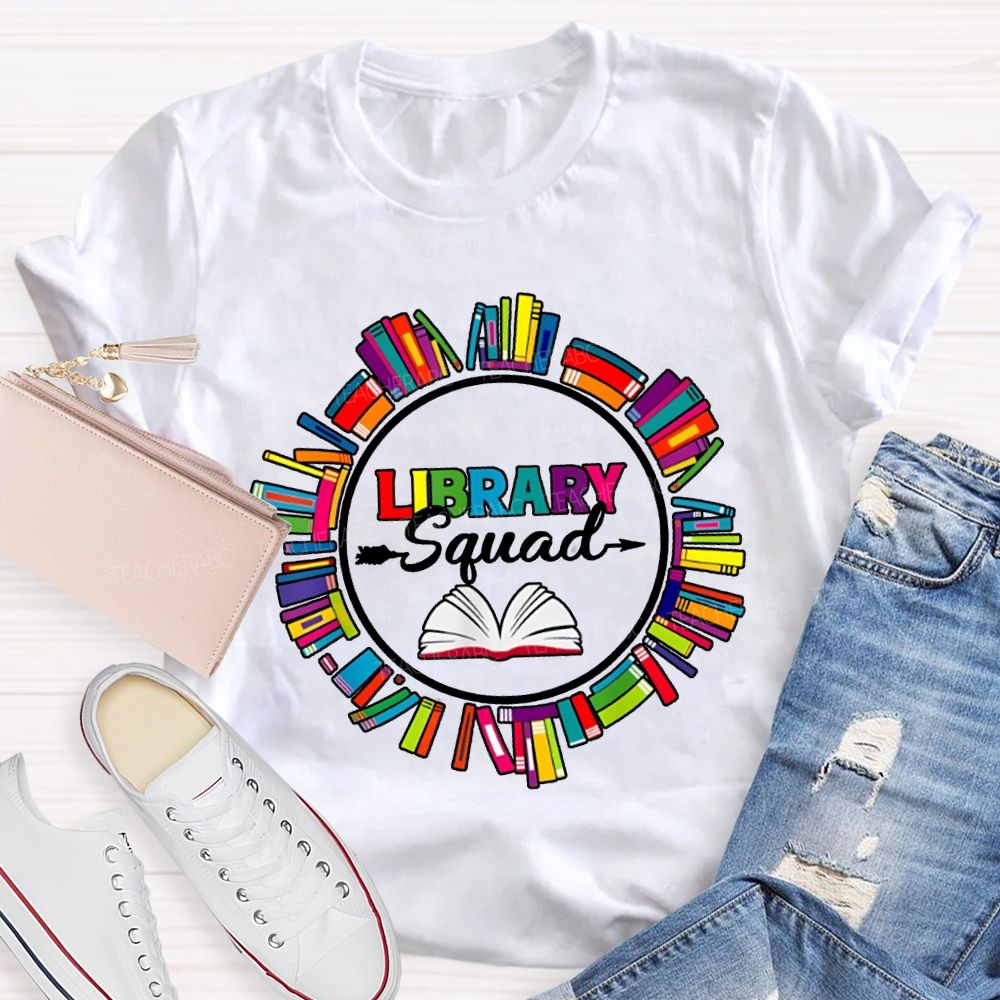 Library Squad Colored Books T-shirt