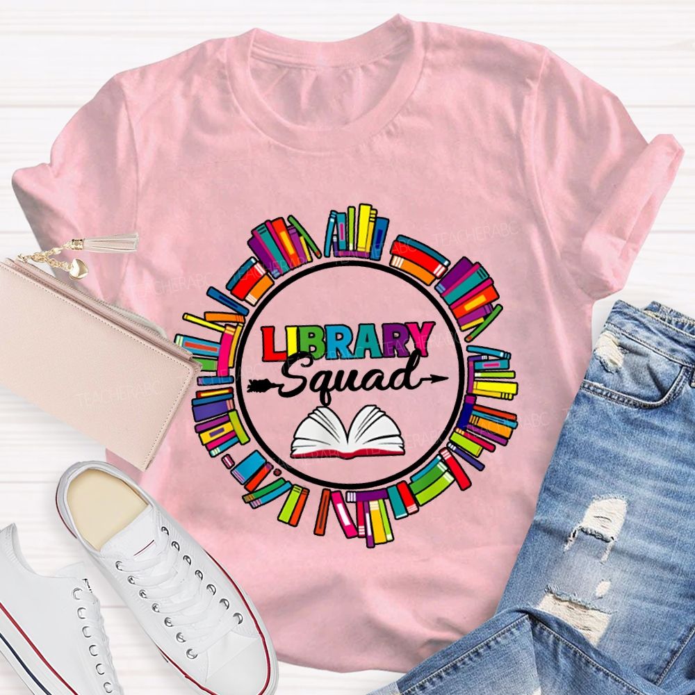 Library Squad Colored Books T-shirt