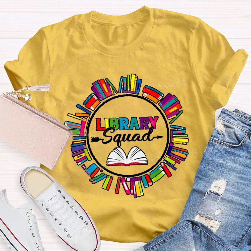 Library Squad Colored Books T-shirt