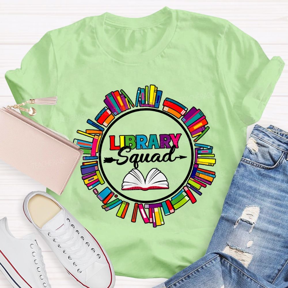 Library Squad Colored Books T-shirt