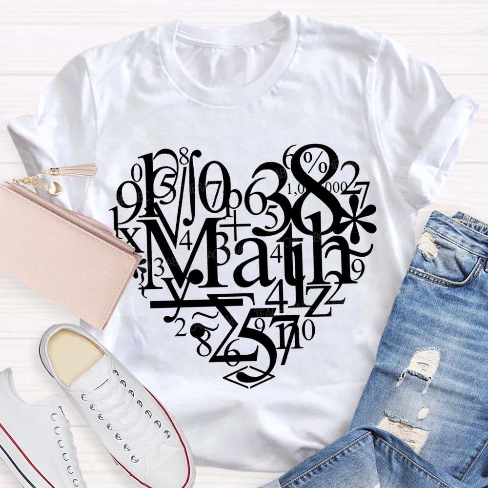 Hearts Made Of Various Numbers Math Teacher T-shirt