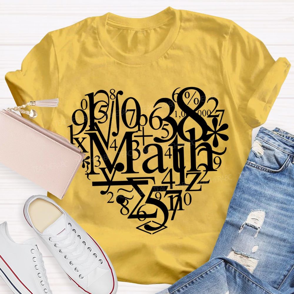 Hearts Made Of Various Numbers Math Teacher T-shirt