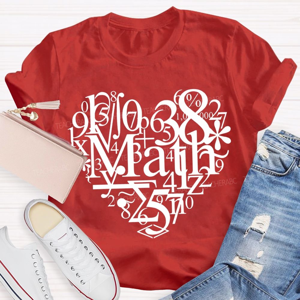 Hearts Made Of Various Numbers Math Teacher T-shirt