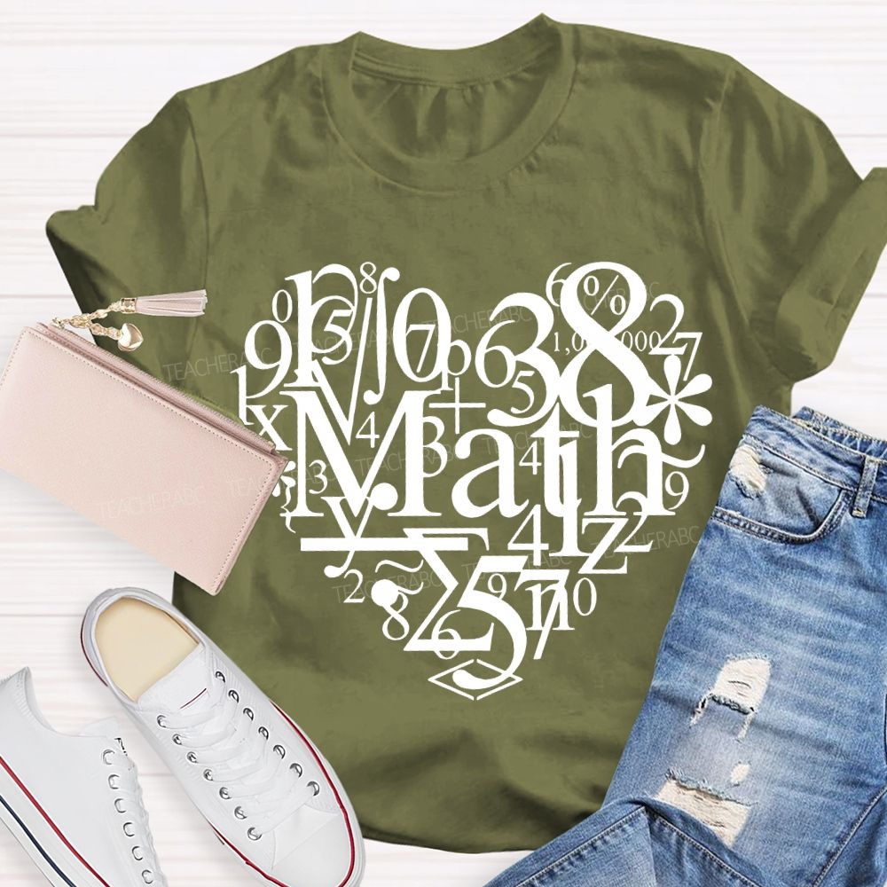 Hearts Made Of Various Numbers Math Teacher T-shirt