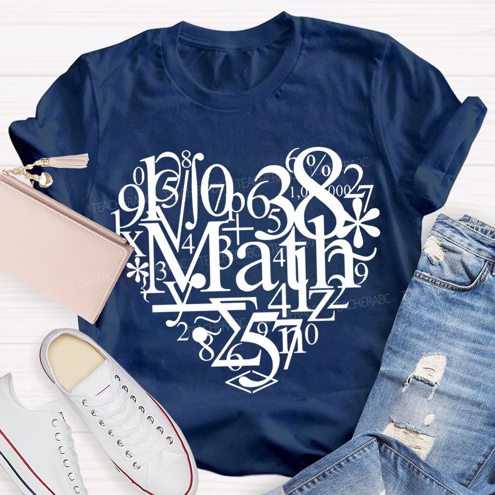 Hearts Made Of Various Numbers Math Teacher T-shirt