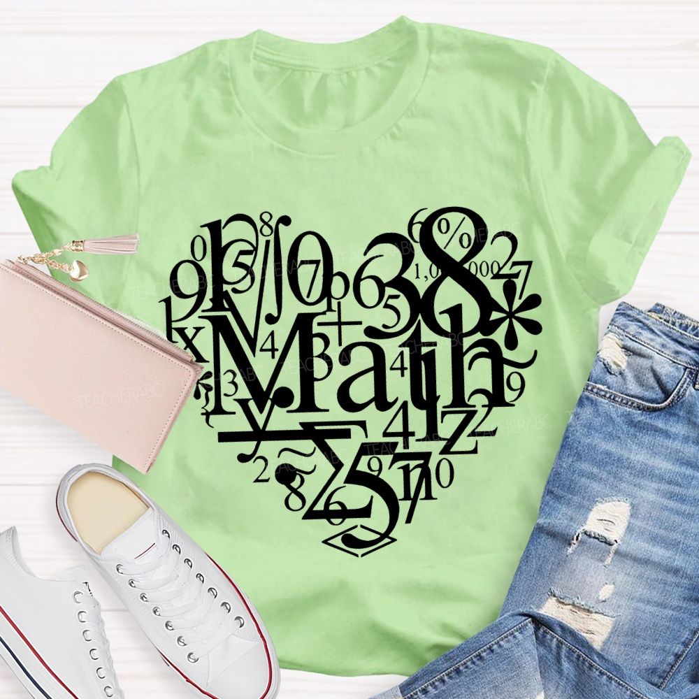 Hearts Made Of Various Numbers Math Teacher T-shirt