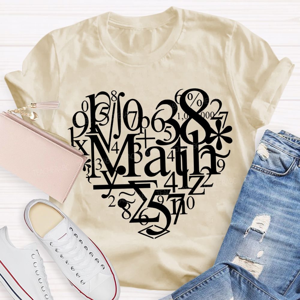 Hearts Made Of Various Numbers Math Teacher T-shirt