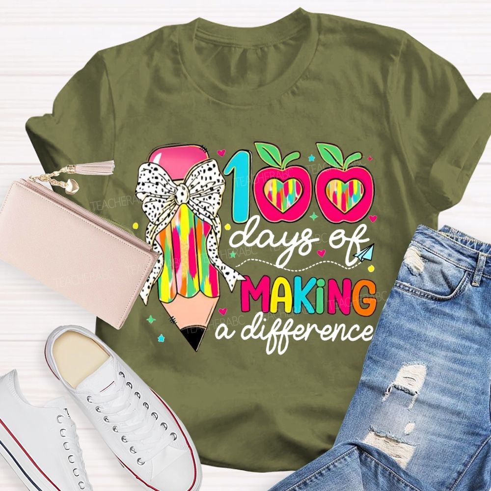 100 Days Of Making A Difference Bow Pencil And Apple T-shirt