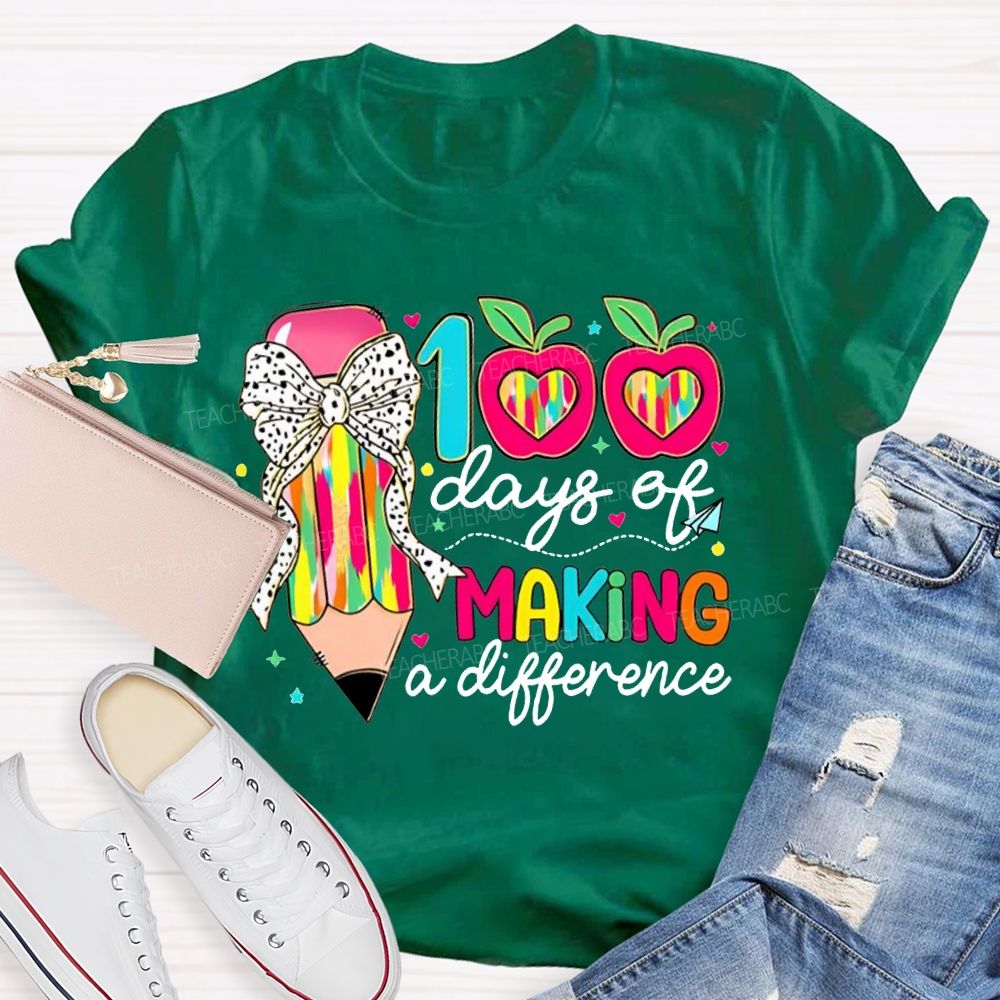 100 Days Of Making A Difference Bow Pencil And Apple T-shirt