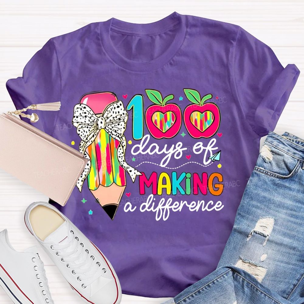 100 Days Of Making A Difference Bow Pencil And Apple T-shirt