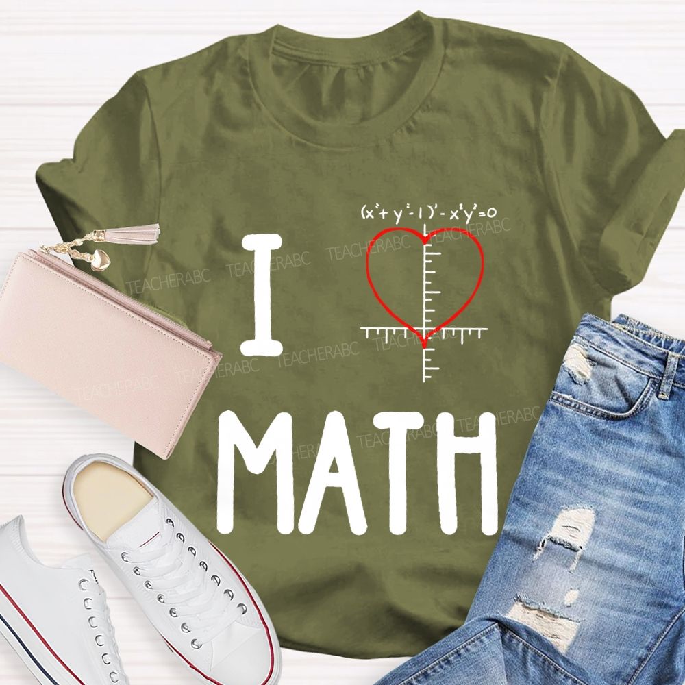 I Love Math Heart Print Math Teacher T-shirt