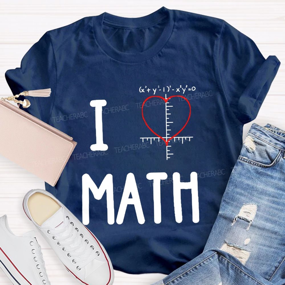 I Love Math Heart Print Math Teacher T-shirt