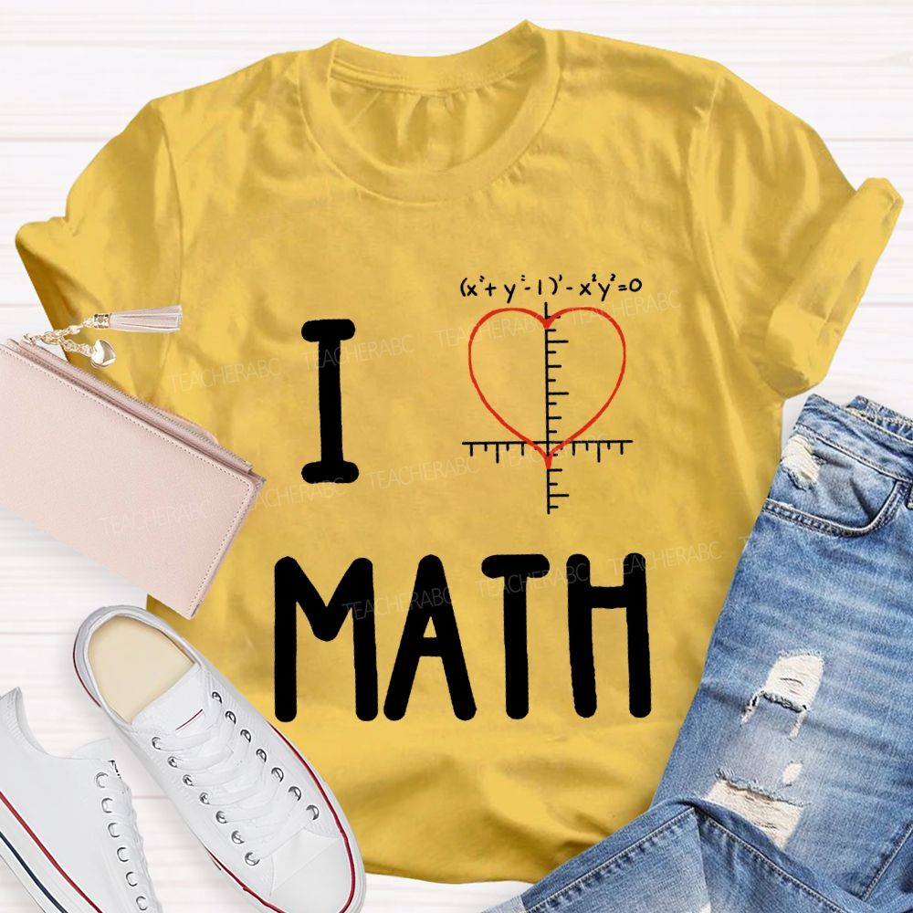 I Love Math Heart Print Math Teacher T-shirt