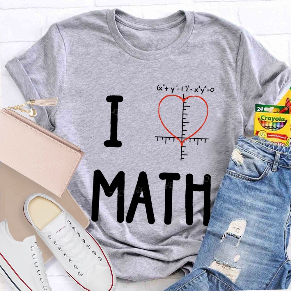 I Love Math Heart Print Math Teacher T-shirt