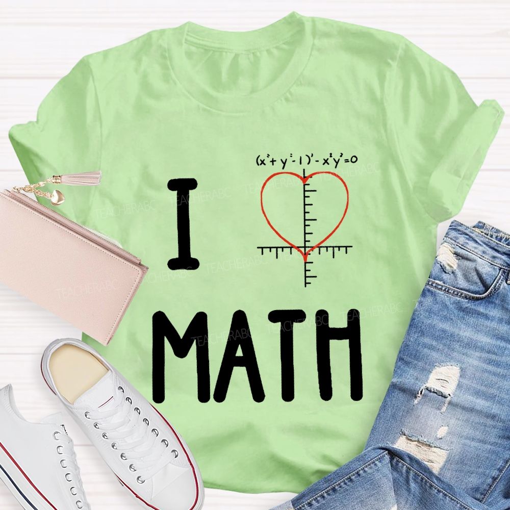 I Love Math Heart Print Math Teacher T-shirt