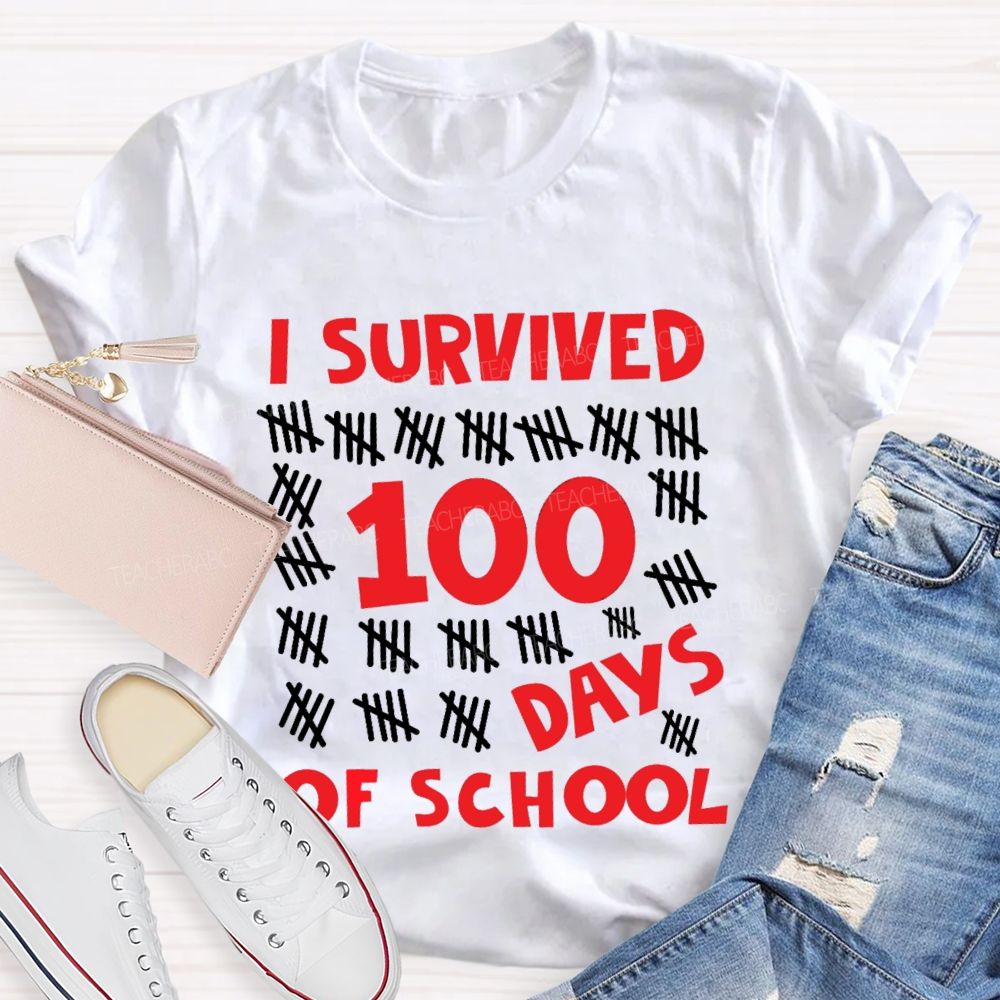 I Survived 100 Days Of School Red Number T-shirt