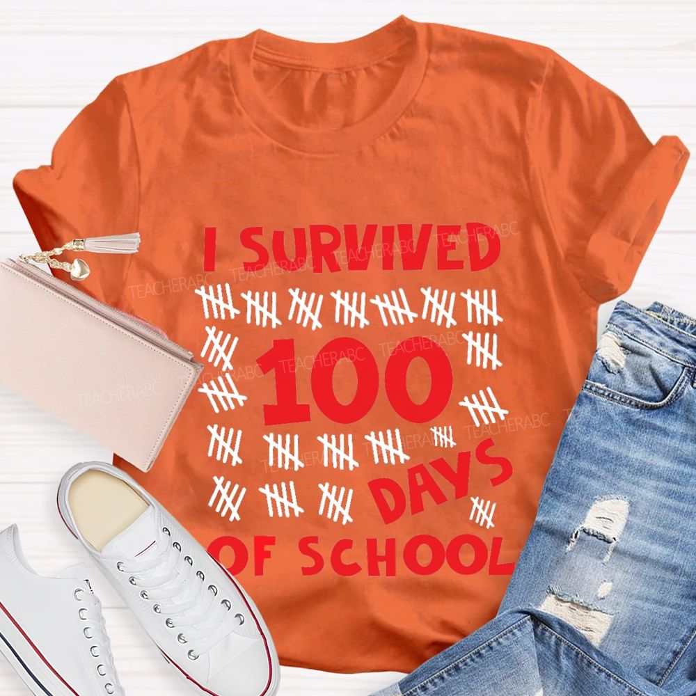 I Survived 100 Days Of School Red Number T-shirt