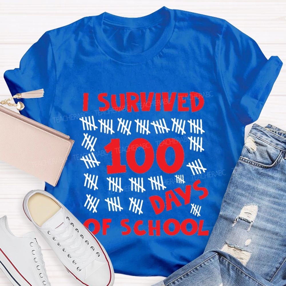 I Survived 100 Days Of School Red Number T-shirt
