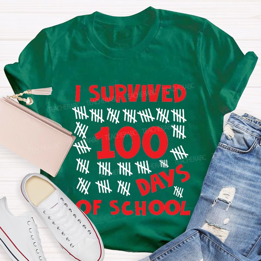 I Survived 100 Days Of School Red Number T-shirt